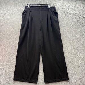 Halara High Waist Black Wide Leg Pants Pleated Pocket Waffle Knit Work Size L